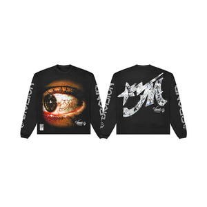 Camiseta de Manga Corta Negra para Hombre al por Mayor con Estampado Gráfico de Ojo, Estilo Urbano, Corte Regular, Algodón Jersey, Cuello Redondo - Product Image 2