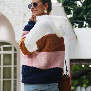 Women's Color-Block Pullover Hoodie Breathable Cotton Autumn Winter Double-sided Teddy Fleece Wool-<b>Fur</b> Sweatshirt Hoodies <b>Coat</b> - Product Image 3