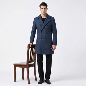 100% Wool <b>Waterproof</b> Overcoat-Dark Blue Herringbone Long Formal <b>Winter</b> <b>Coat</b> Customized Design <b>Coats</b> - Product Image 3