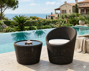 Weatherproof Outdoor Rattan Furniture Set: Hand-woven Terrace <b>Bistro</b> Chairs with <b>Table</b> for Villa Balcony & Patio Seating - Product Image 3