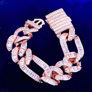 Bracelet Hip Hop en diamant de laboratoire taille baguette, style Figaro et Cuban, serti de pierres, pour homme - Product Image 3
