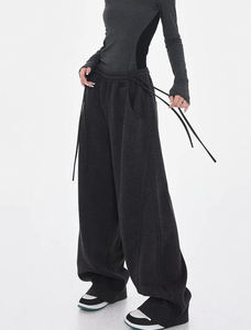Pantalon large oversize pour femme, taille haute, avec cordon de serrage, style streetwear, ample et décontracté, mode minimaliste - Product Image 2
