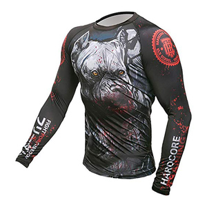 Men's Full Sleeve Rash Guard <b>Compression</b> <b>Shirt</b> Sublimation Print Quick Dry MMA Training Top <b>Black</b> Geometric Pattern Back Logo - Product Image 3