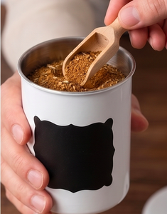 White Round Metal Food <b>Storage</b> Container With Chalkboard Label Airtight Lid For Coffee Beans And <b>Kitchen</b> <b>Storage</b> Use - Product Image 3