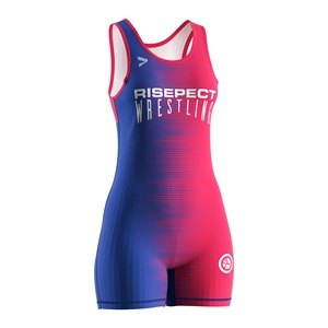 Combinaison de lutte pour homme, une pièce, ajustée, imprimée par sublimation, dégradé bleu-rose, séchage rapide, spandex polyester, arts martiaux pour adultes - Product Image 3