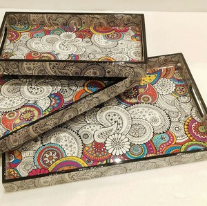 Bandeja Decorativa Rústica de Madera, Rectangular, con Diseño de Plantas, Hecha a Mano - Product Image 5
