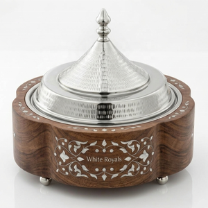 Imperial Mother of Pearl Inlaid Wooden Chafing Dish <b>Buffet</b> Set Luxury Thermal <b>Buffet</b> Server with Stainless Steel Finial Lid - Product Image 1