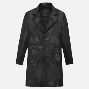 Abrigo largo de cuero, chaqueta larga de cuero, abrigo largo de cuero genuino personalizable para hombre, gabardina de cuero. - Product Image 1
