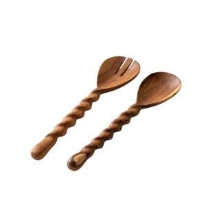 Juego de cubiertos para ensalada de madera de mango ecológicos, hechos a mano, con mango largo y acabado natural, cuchara y tenedor de madera. - Product Image 2