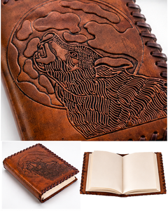 Diario Hecho a Mano de Cuero Genuino con Diseño de Lobo |   Cuaderno Vintage con Grabado en Relieve |   Diario de Viaje Rústico, Cuaderno de Bocetos, Regalo - Product Image 4