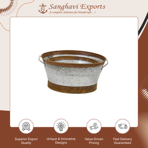 Fabriqué en Inde, panier de rangement et seau à vin rond en métal galvanisé classique pour fête d'Halloween, idéal pour la décoration de jardin - Product Image 4