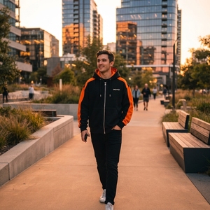 Custom Black <b>Orange</b> Full Zip Hoodie Contrast Panel Sleeves Oversized Streetwear Hooded <b>Sweatshirt</b> - Product Image 4