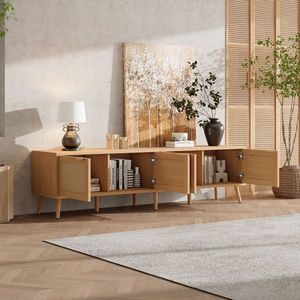 Soporte de TV Moderno de 70 Pulgadas con Puertas de Ratán, Centro de Entretenimiento con Orificios para Cables y Espacio de Almacenamiento para Televisores de hasta 80 Pulgadas - Product Image 4