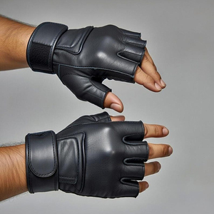 Mens <b>Half</b> Finger PU Leather Fitness Gloves Non <b>Slip</b> Adjustable Wrist Strap Gym Weight Lifting Training Workout Grip Gloves strap - Product Image 2