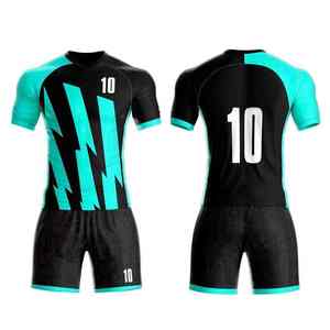 Tenue de football deux pièces pour hommes avec graphismes éclairants jaunes et noirs, maillot et short personnalisés numérotés - Product Image 4