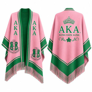 Alpha Kapa Alpha sorority <b>cape</b> shawl embroidered logo on front Pink and green color blocking for female Greek apparel - Product Image 1