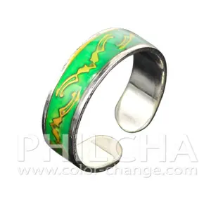 Metal Cuff Color Change Mood Band Ring With Totem