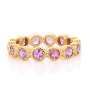 Bague d'éternité en or blanc 18 carats avec saphir rose taille poire et diamants - Product Image 2