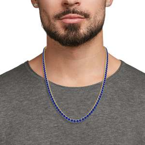 Collier chaîne tennis en or pur 14k 18k fait main de luxe avec saphir bleu naturel de 3 mm et 18,6 carats, taille ronde, pierre précieuse - Product Image 5