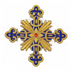 Patch liturgique de croix orthodoxe brodée or luxueuse en gros avec strass rouges pour insignes de vêtements de prêtre - Product Image 4