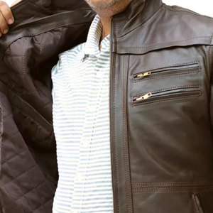 Chaqueta de Cuero Genuino para Hombre, Diseño Nuevo, Cuello Alto, Mangas Largas, Estilo Vintage, con Capucha y Logotipo Frontal, Ropa Urbana de Otoño - Product Image 5