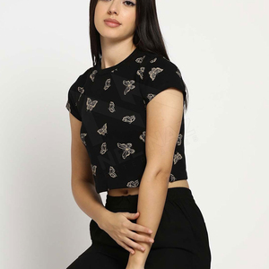 Stylish Summer Arrival <b>Women's</b> Eco-Friendly <b>Black</b> Color Drop Shoulder Cropped T-Shirt Sublimation <b>Crop</b> <b>Tops</b> Breathable - Product Image 5