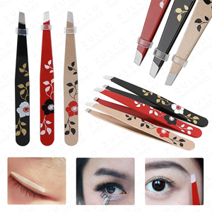 OEM Stainless Steel Eyebrow Tweezers Custom Color Floral Design Slanted Tip Luxury Anti Static Reusable <b>Precision</b> <b>Tool</b> - Product Image 5