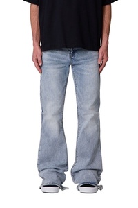 Stonewashed Flare Denim Jeans-Vintage Casual Style Eco-Friendly Lightweight Fabric Mid Waist Regular Fit Light Blue - Product Image 6