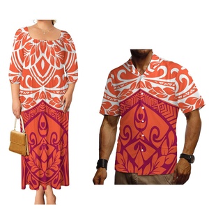 Vestido de Fiesta Azul Marino con Estampado Tribal para Mujer, Conjunto de Pareja Polinesio para Vacaciones en la Playa de Hawái, Traje de Pareja Cómodo y a la Moda - Product Image 4