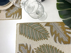 Luxury Beaded Placemats <b>Set</b> <b>6</b> Woven Straw Insulation Eco-Friendly Handmade Embroidery Customizable High Quality Home Wedding - Product Image 2