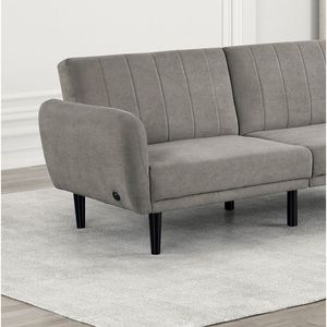 Divano Futon Contemporaneo 1 Pezzo Grigio con Schienale Trapuntato a Canali e Braccioli con Porta USB, Convertibile in Letto - Product Image 3