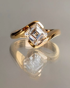 Bague de fiançailles et de mariage unisexe en or blanc 14 carats avec diamant taille Asscher cultivé en laboratoire IGI, style vintage, pour anniversaire ou fête - Product Image 1