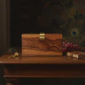 Bolso de Mano Tipo Clutch de Madera Natural Ecológica, Diseño Patchwork, Hecho a Mano, Moderno, para Eventos Nocturnos, Accesorio de Boda - Product Image 6