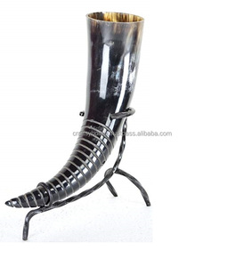 Corne à boire Viking naturelle de qualité indienne de haute qualité avec support en métal agate corne à boire Viking - Product Image 2