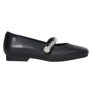 Ann'S Women's Black Genuine Leather Mary Jane Ballet Flats Pearl Strap <b>Shoes</b> - Product Image 2