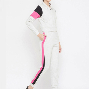 Conjunto Deportivo para Mujer, Color Gris, Rosa y Negro, Bloques de Color, Manga Larga, Pantalones con Cordón, Material Transpirable de Algodón y Spandex, Primavera - Product Image 3