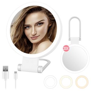 Specchio da Trucco LED Ricaricabile da Viaggio, Bifacciale 20X/1X con Luminosità Regolabile, 3 Colori - Specchio Ingranditore con Luce - Product Image 1