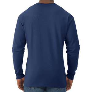 T-shirt à manches longues pour homme, coupe classique, bleu marine uni, 100% coton, décontracté, col rond, tissu tricoté, écologique, séchage rapide, respirant - Product Image 2