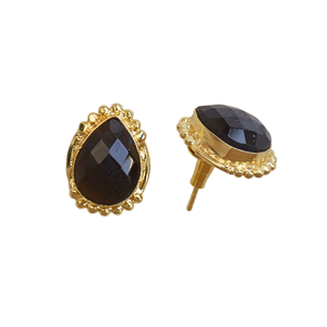 Boucles d'oreilles clous vintage plaqué or onyx pour femme, serties de pierres en forme de poire, en laiton, bijoux de mode - Product Image 3