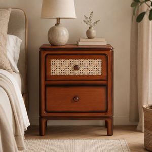 Mid Century Solid Wood Nightstand with Two Drawers Wooden <b>Bedside</b> <b>Table</b> Bedroom Storage Cabinet Custom Furniture Supplier - Product Image 2