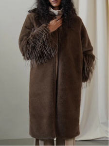 Abrigo Largo de Lana Ecológico Personalizado con Cuello y Puños de Piel Sintética, Forro de Poliéster, Abrigo de Invierno para Mujer, OEM - Product Image 2