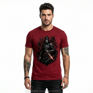 Camiseta para Hombre con Estampado de Retrato de Vampiro en Gris Lavado Ácido, Camiseta Gráfica Gótica con Ojos Rojos, Estilo Vintage de Película de Terror, Ropa Urbana de Algodón - Product Image 2