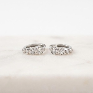 Huggies Hoop Earrings 10K 14K 18K Solid Gold Round Lab Grown Diamond Hoop Earrings 0.40 CT Per Pair IGI Certified Fine Jewelry - Product Image 1
