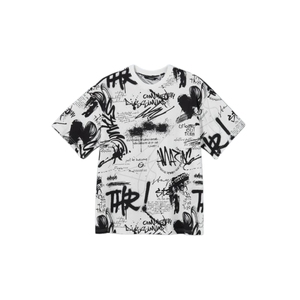 Camiseta de Hombre con Estampado de Grafiti, Oversize, Estampado Completo, Negra y Blanca, Estilo Urbano, Algodón, Venta al por Mayor - Product Image 4