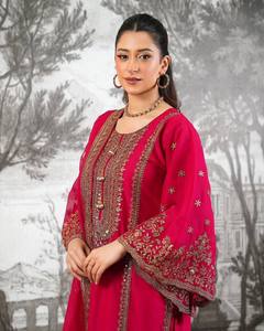 Ensemble Salwar Kameez brodé rose pour femmes, tenue Sharara ethnique avec dupatta pour mariage et fête - Product Image 3