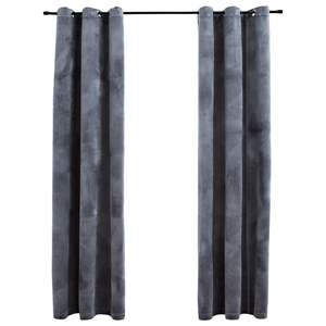 Anthracite 37"x95" Velvet Blackout <b>Curtains</b> with <b>Rings</b> 2-Piece Set - Product Image 1