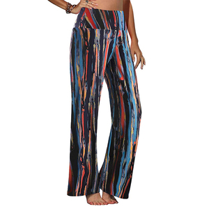 Pantalones Anchos de Cintura Alta para Mujer, Largos, Sólidos, 100% Algodón, Transpirables, Corte Regular, Casuales, Otoñales, con Cintura Elástica - Product Image 3