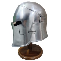 Casco Barbuta Medieval con Acabado Plateado, Acero Suave, Hecho a Mano, Armadura de Caballero, Disfraz Histórico para Fiesta de Cumpleaños, Halloween, Decoración del Hogar