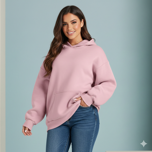 Sudadera Extra Grande para Mujer, Informal, de Invierno, con Capucha, Forro Polar Suave, Manga Larga, Corte Holgado, Estilo Urbano Moderno, Logotipo Frontal, 100% Algodón - Product Image 1