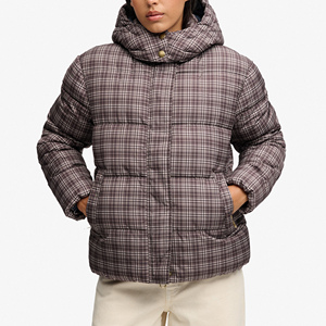 Veste matelassée à capuche à carreaux pour femme, manches longues, fermeture boutonnée, vêtement d'extérieur d'hiver, rembourrage épais en polyester, longueur standard - Product Image 1